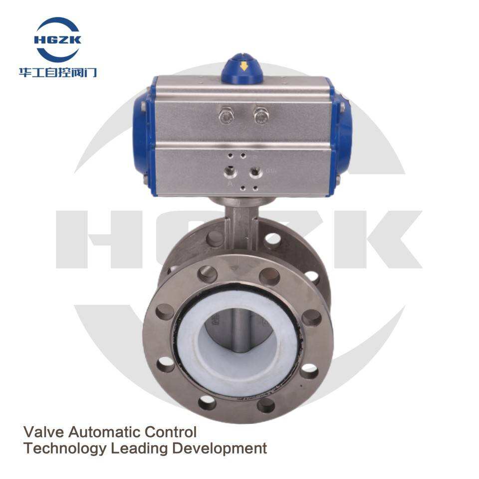 PDV-2PPF Pneumatic Stainless Steel PTFE Flange Butterfly Valve
