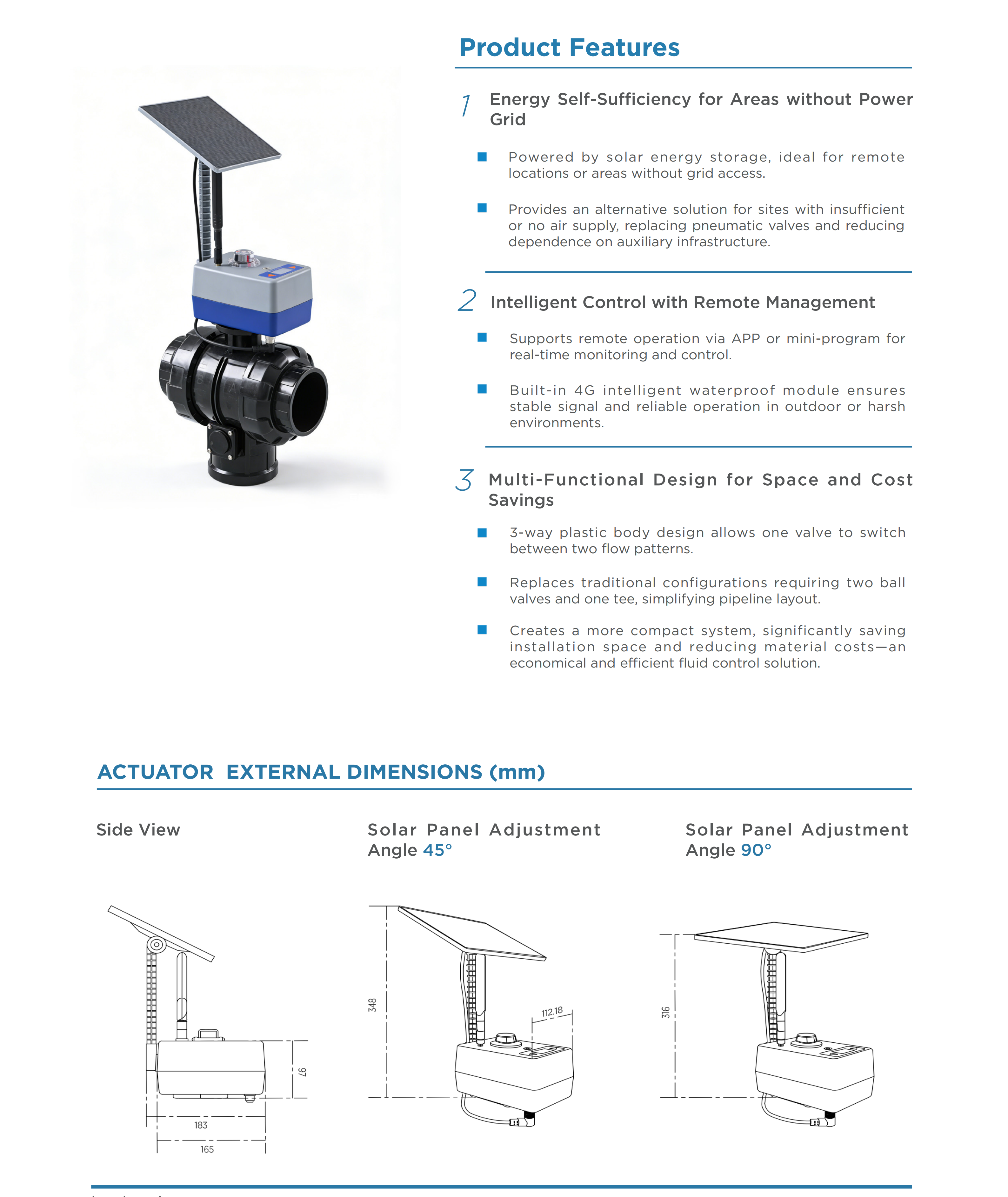 Solar Electric 3-Way Plastic Ball Valve